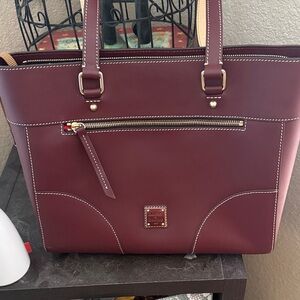 Dooney & Bourke Burgundy Leather Tote with Gold Hardware